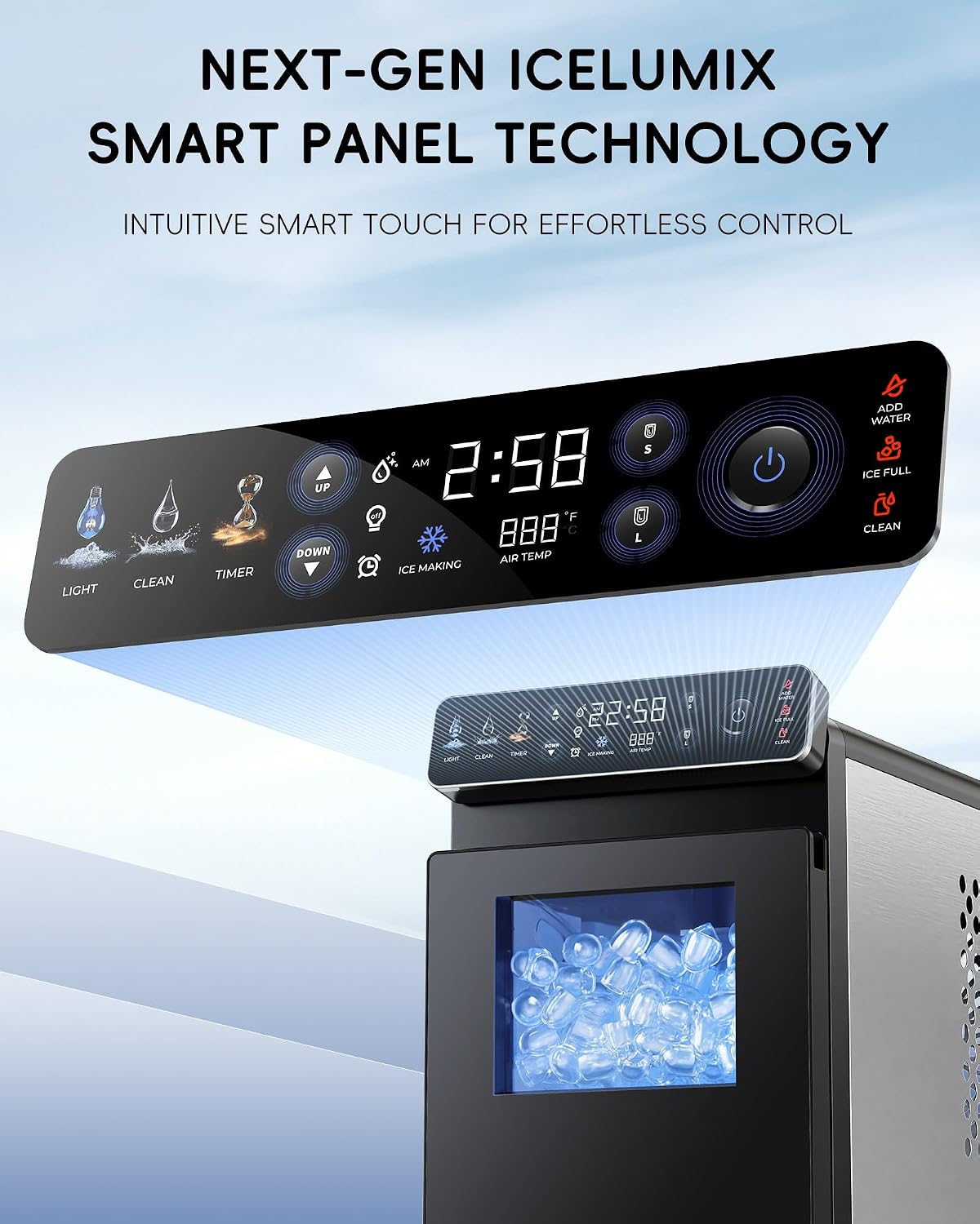 Ice Maker Machine Countertop, 24H Timer, Full-Color Pane, Small Size Black