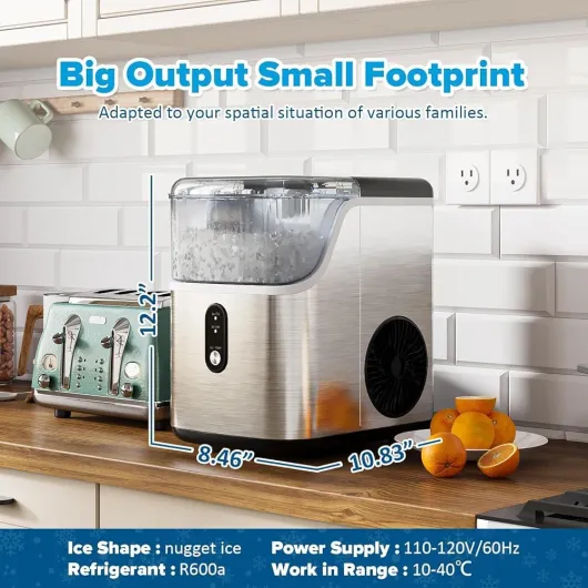 Countertop Ice Maker with Soft Chewable Pellet Ice, Portable Pebble Ice Machine, Self-Cleaning, Sonic Ice, One-Click Operation, for Kitchen, Office