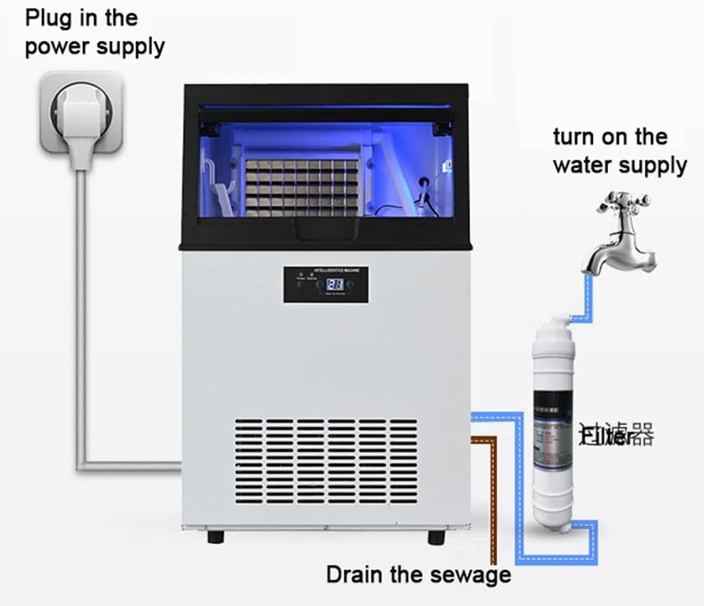 Commercial Ice Maker Machine,80kg/24H Stainless Steel Under Counter Ice Machine with 15kg Ice Storage Capacity,Freestanding Ice Maker,Cube Ice Machine for Bar,Home,Supermarkets,Restaurant