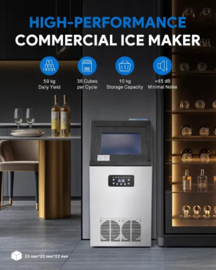 Commercial Ice Machine 59kg 130lb/24h Stainless Steel Ice Maker 59 kg/24h