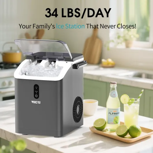 VECYS Nugget Ice Maker, 34LBS/Day Countertop Ice Machine, Self-Cleaning Portable Pellet Ice Maker, Chewable Sonic Ice for Home, Office, Bar