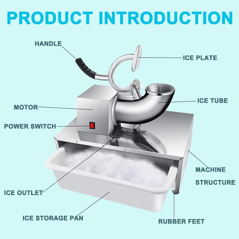 Commercial Shaved Ice Machine, Electric Snow Cone Maker 200kg/H, 1400rpm All-Copper Motor for Party, Family, Events