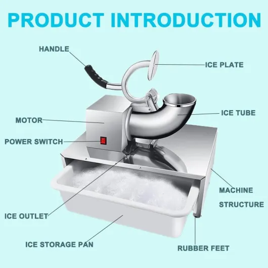 Commercial Shaved Ice Machine, Electric Snow Cone Maker 200kg/H, 1400rpm All-Copper Motor for Party, Family, Events