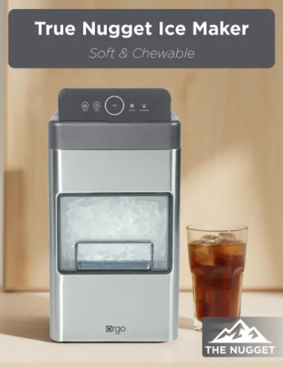 Orgo The Nugget Countertop Ice Maker, Makes 33 lbs - in 24 Hours, Nugget Shaped, Stainless Steel Ice Maker Ready in 10 Minutes, Self-Cleaning, Includes Scoop, RGN3505, Gray