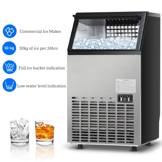 50kg/24H Commercial Ice Maker, 45 Cubes in 12mins, 15kg Ice Storage
