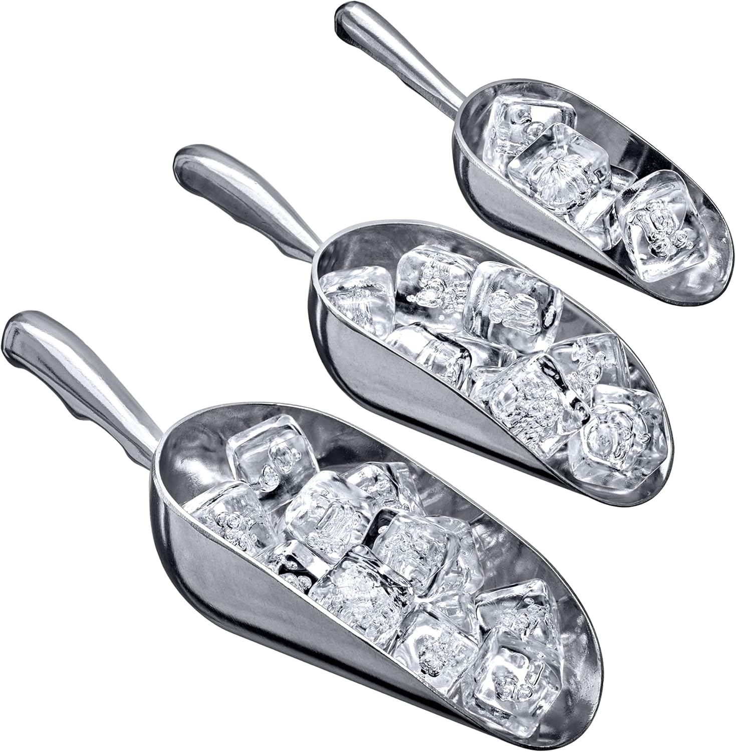 Elsa - Aluminum Ice Scoops (3-Piece Set), Cast Aluminum Utility Scoops, 5/12/24-Ounce Capacity, Food-Grade, Good for Home and Commercial Use, NOT Dishwasher-Safe, Hand-Wash Recommended 5/12/24 oz, 3-Piece Set