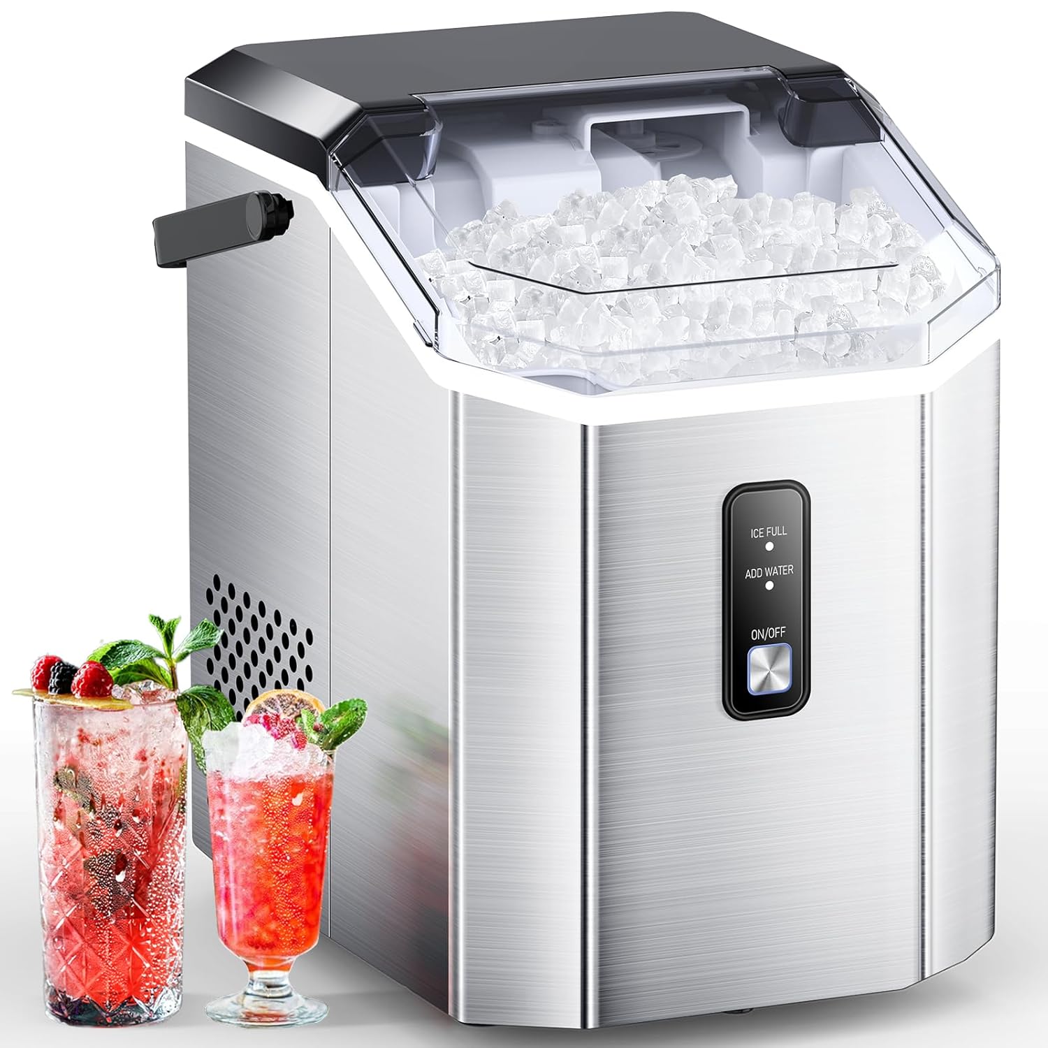Nugget Ice Maker Countertop, Portable Ice Makers with Soft Chewable Ice, 34lbs/24H, One-Click Operation, Auto-Cleaning, Pebble Ice Maker Machine with Basket and Scoop, for Home Kitchen Office