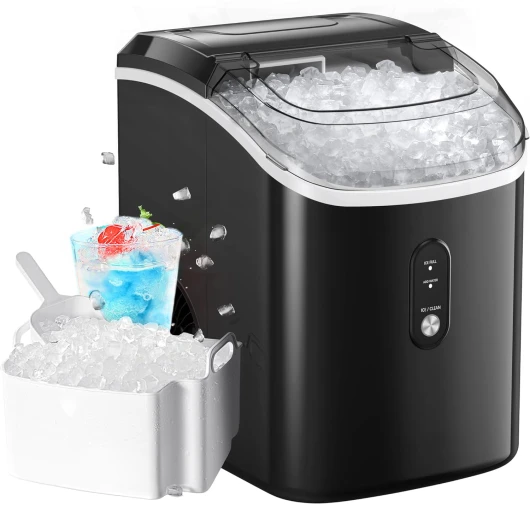 Nugget Ice Makers Countertop, Pellet Ice Machine with Self-Cleaning Function, Nugget Ice Machine Produces 33 lbs of Chewable Ice in 24 Hours, Sonic Ice Maker Perfect for Home Kitchens Party Camping