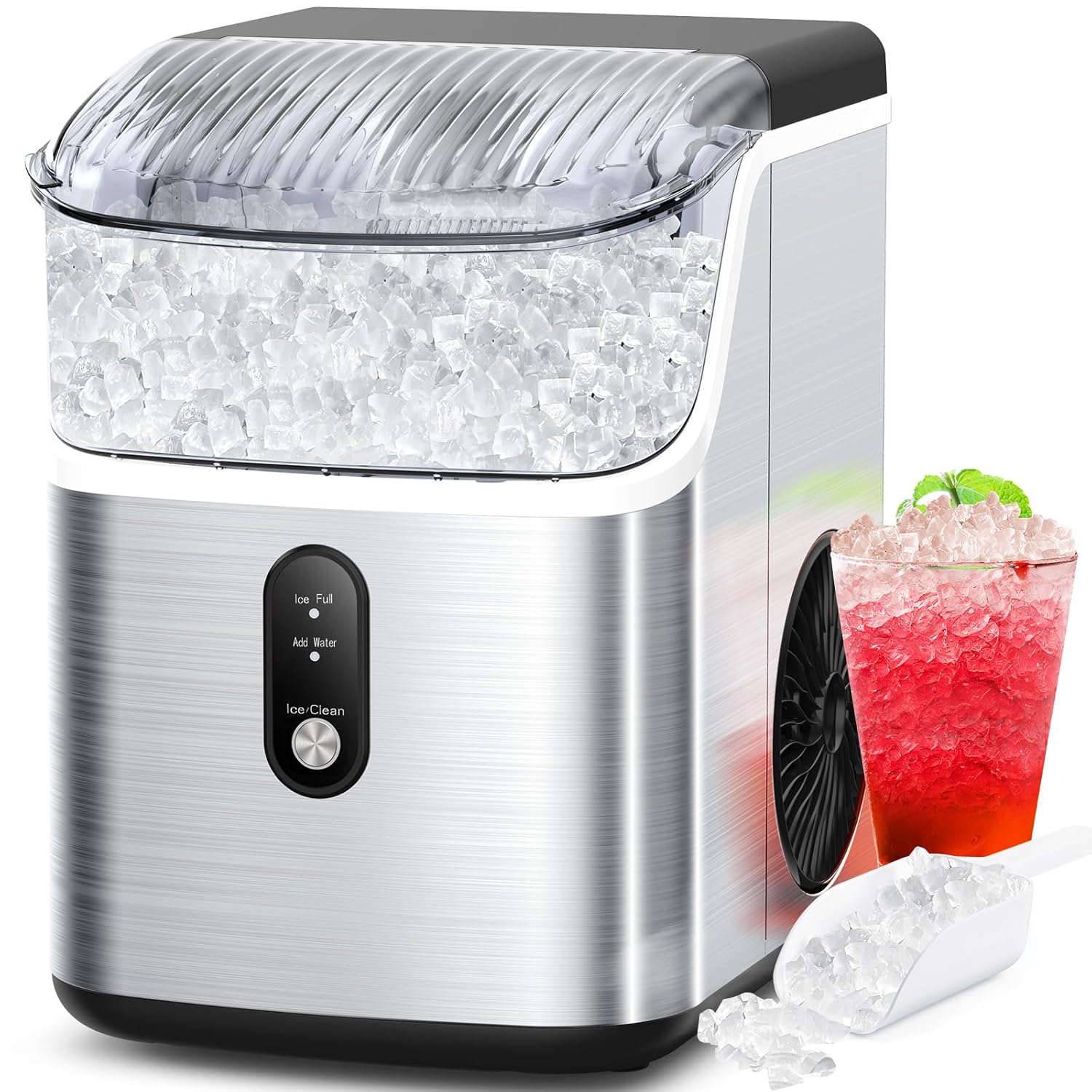 Nugget Ice Makers Countertop, Soft Chewable Crushed Ice Maker Machine, Portable Pebble Ice Maker Countertop, 34Lbs/Day, Self-Cleaning, One-Button Operation Ice Machine for Home Kitchen Party
