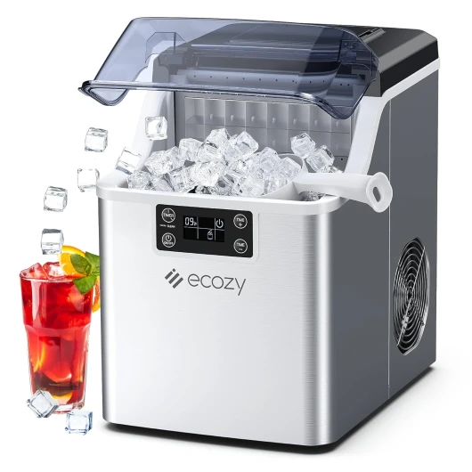 Countertop Ice Makers, 45lbs Per Day, 24 Cubes Ready in 13 Mins, Stainless Steel Housing, Auto Self-Cleaning Ice Maker with Ice Bags and Ice Scoop for Kitchen Office Bar Party