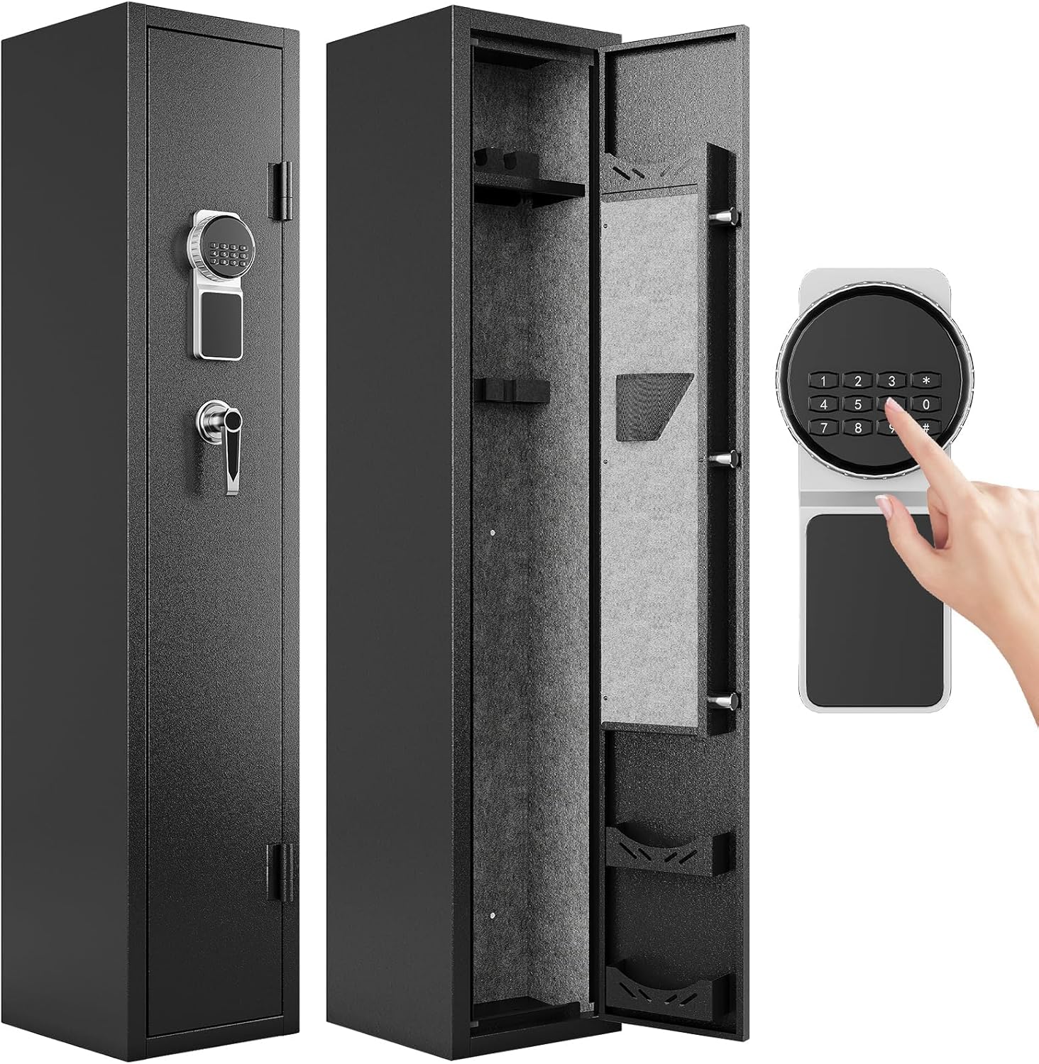 Gun Safes with 180-Degree Full Access Door and Removable Shelf for 2 Home Rifles and Pistols Digital Quick Access Electronic Firearm Safe with Pistol Rack and Ammunition Storage Shelves…