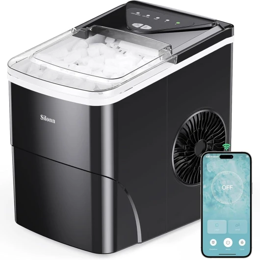 Smart Countertop Ice Maker, Compact Wi-Fi Ice Maker with App Control, 9 Cubes in 6 Mins, 26 lbs per Day, 2 Ice Cube Sizes, Portable Ice Maker with Self-Cleaning for Kitchen/Office/RV