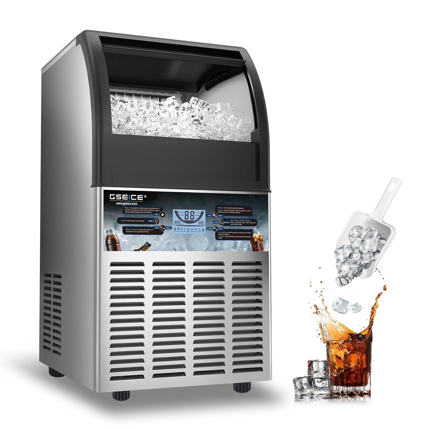 Compact 60lb-100lbs Ice Maker Machine - Perfect for Home Bars, Mini Kitchens, and Light Commercial Spaces - Easy to Use & Maintain (SY90N-2025)