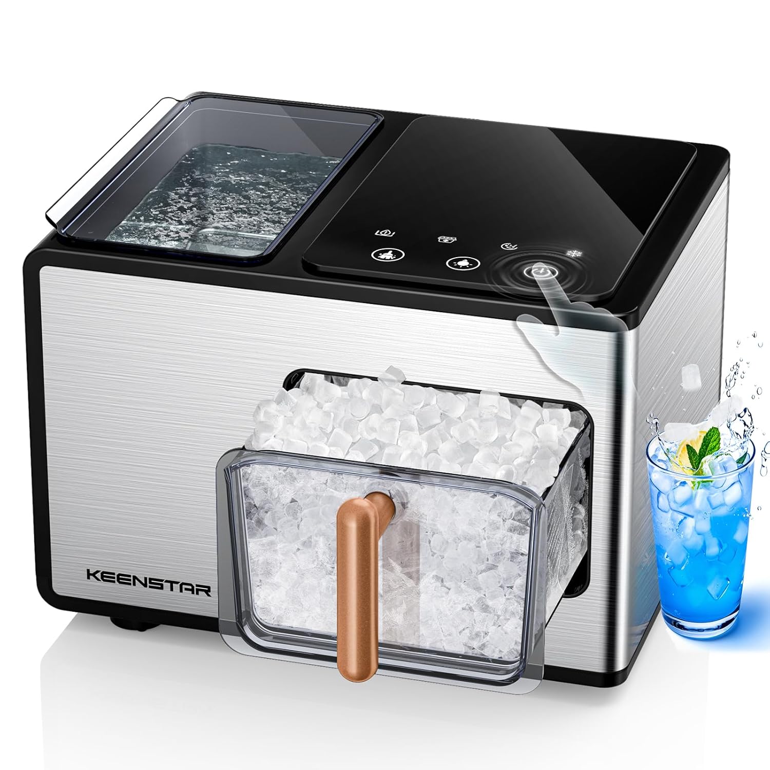 Nugget Ice Maker Countertop, 40lbs/24H, Pebble Ice Maker with Soft Chewable Ice, Self Cleaning Sonic Ice Machine, Stainless Steel w/Touch Screen for Home Office Bar Party- Silver