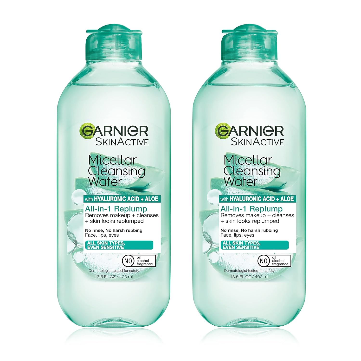Micellar Water with Hyaluronic Acid, Facial Cleanser & Makeup Remover, Hydrating and Plumping, For All Skin Types, Vegan, Cruelty Free, 13.5 Fl Oz (400mL), 2 Count
