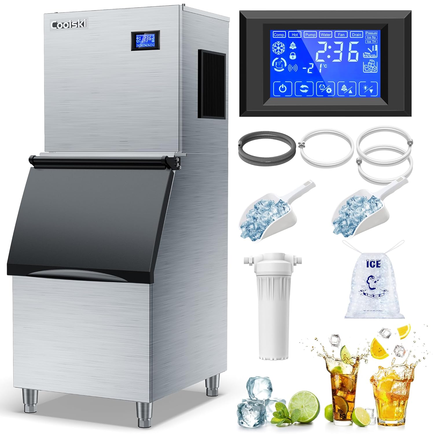 Commercial Ice Maker Machine 350LB/24H, 22'' Air Cooled Ice Machine Commercial Clear Cube/Efficient Cooling/Durable Construction, Ideal for Restaurants/Bars/Hotels, ETL Approved