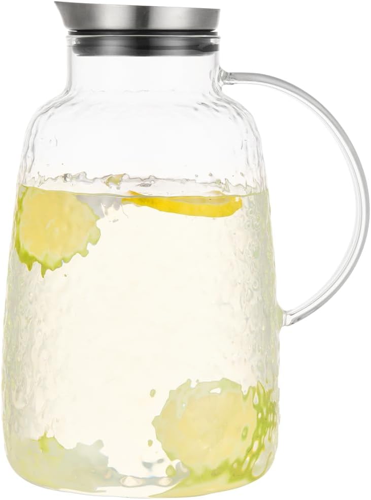 Glass Pitcher, 105oz Water Large Pitcher with Lid, Heat Resistant Borosilicate Jug for Iced Tea, Juice, Milk, Cold or Hot Beveragesr Easy Clean
