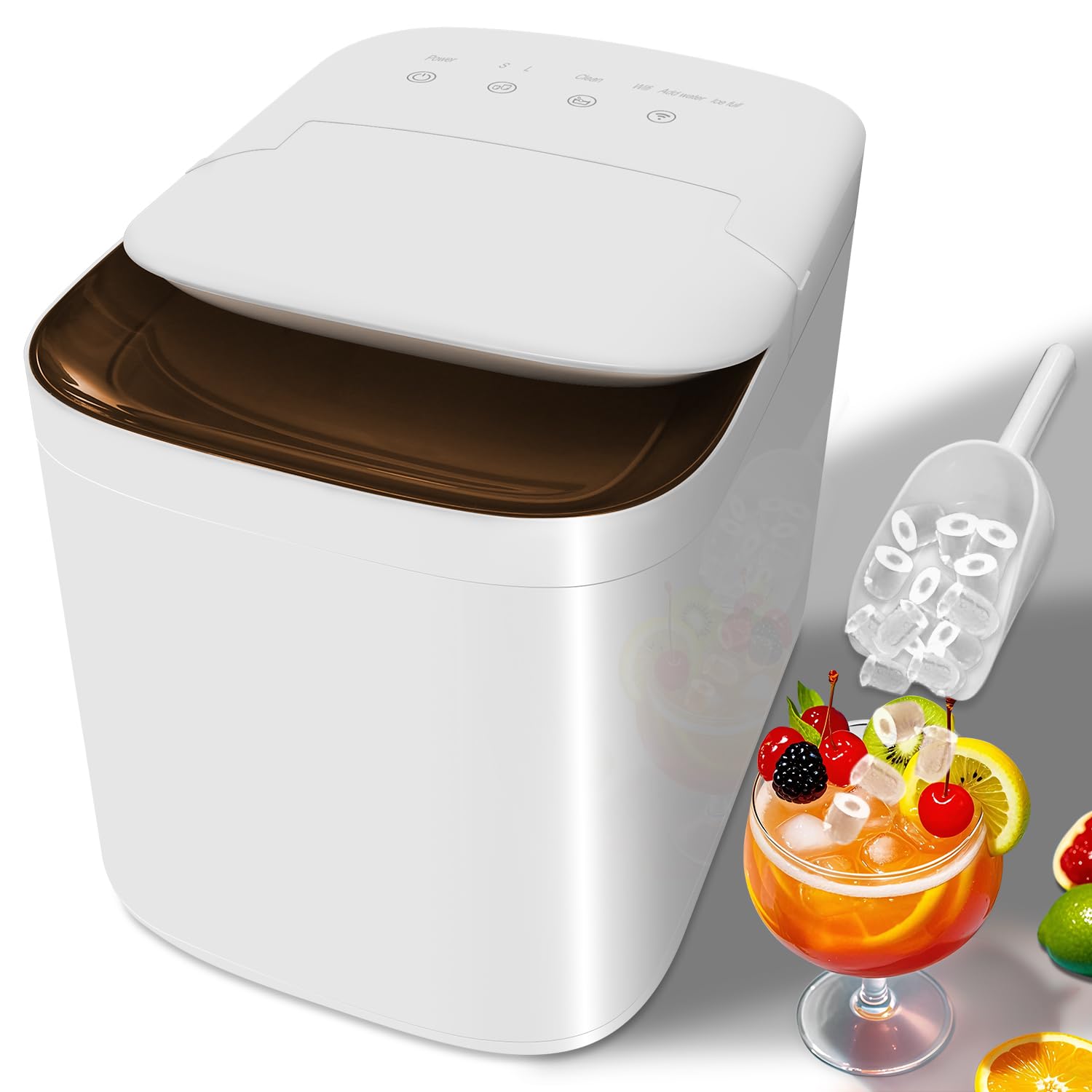 Ice Machine Countertop - Portable Ice Makers with App, 33lbs/24H, 9 Cubes Ready in 6 Mins, Self-Cleaning Ice Machine, 2 Sizes of Bullet Ice for Home Kitchen Office Bar RV, White