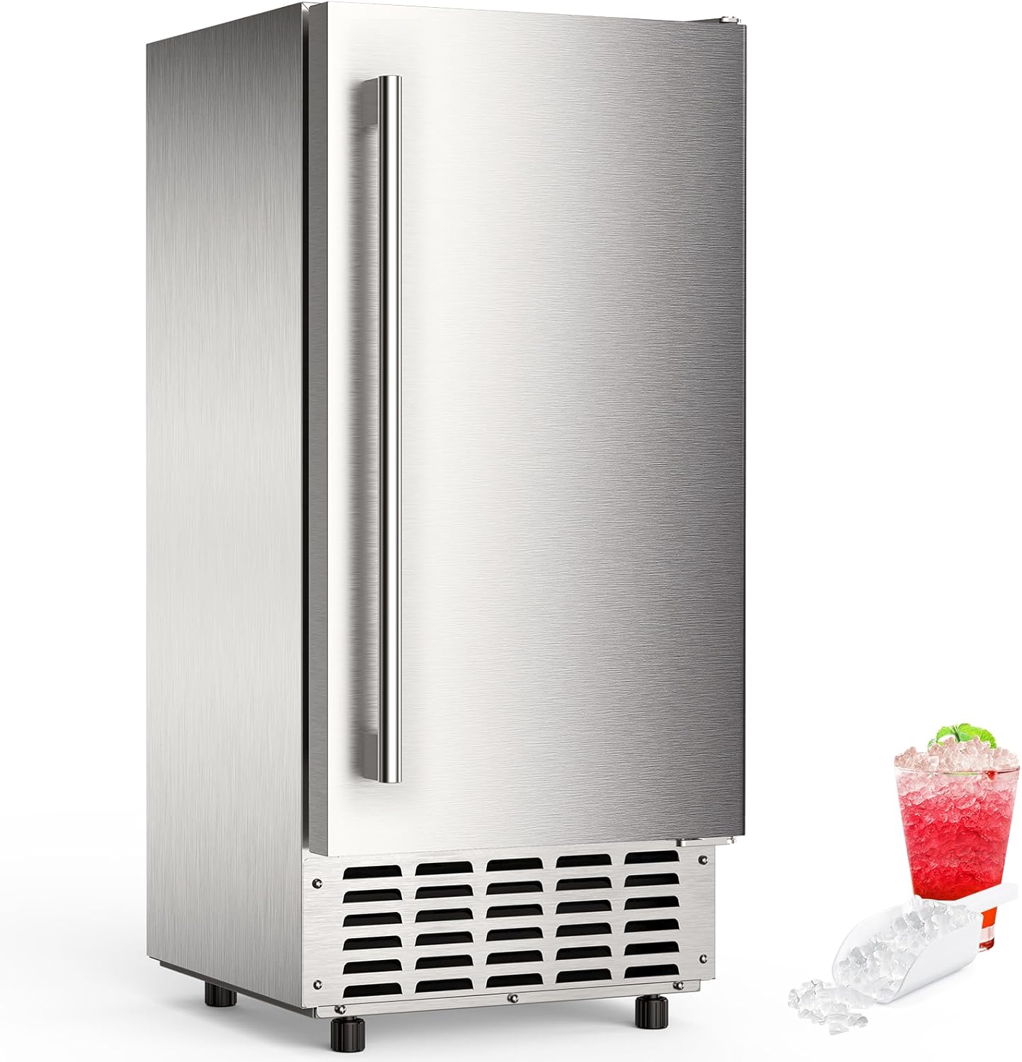 Commercial Nugget Ice Machine,Undercounter Nugget Ice Maker,Stainless Steel Built-in Freestanding Ice Maker,66Lbs/Day,Self-Cleaning & 24H Timer Ice Machine for Bar/Cafe/Business