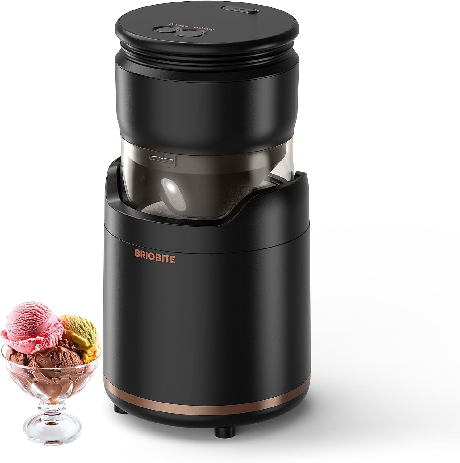 Ice Cream Maker - Rechargeable & Compact Electric Ice Cream Machine for Gelato, Milkshakes & Sorbet,Double-Insulated Bowl,Easy to Clean,Perfect for 1-2 Servings,Black