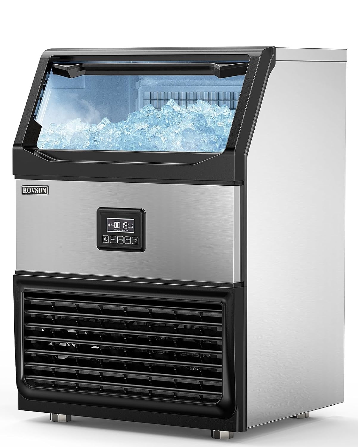 440lbs/24h Commercial Ice Maker, Large Freestanding Ice Machine with 77lbs Storage Bin & LCD Control Panel for Restaurant Bar Cafe Home Office, Includes Connection Hoses & Scoop