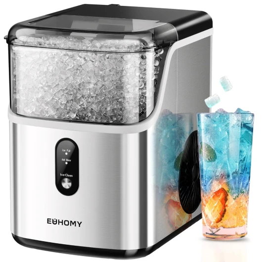 Nugget Ice Makers Countertop, Pebble Ice Maker Machine with 35lbs/24H Soft Ice, Self-Cleaning Sonic Ice Maker with Ice Scoop&Basket, Pellet Ice Maker for Home/Kitchen/Office(Stainless Steels)