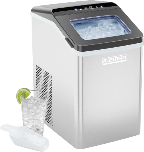 Pebble Ice Machine, Countertop Nugget Ice Maker Produces Chewable Pellet Ice in 20 Minutes, Makes 33lbs/Day, with One-Touch Cleaning Function and Ice Scoop/Basket Included – Stainless Steel