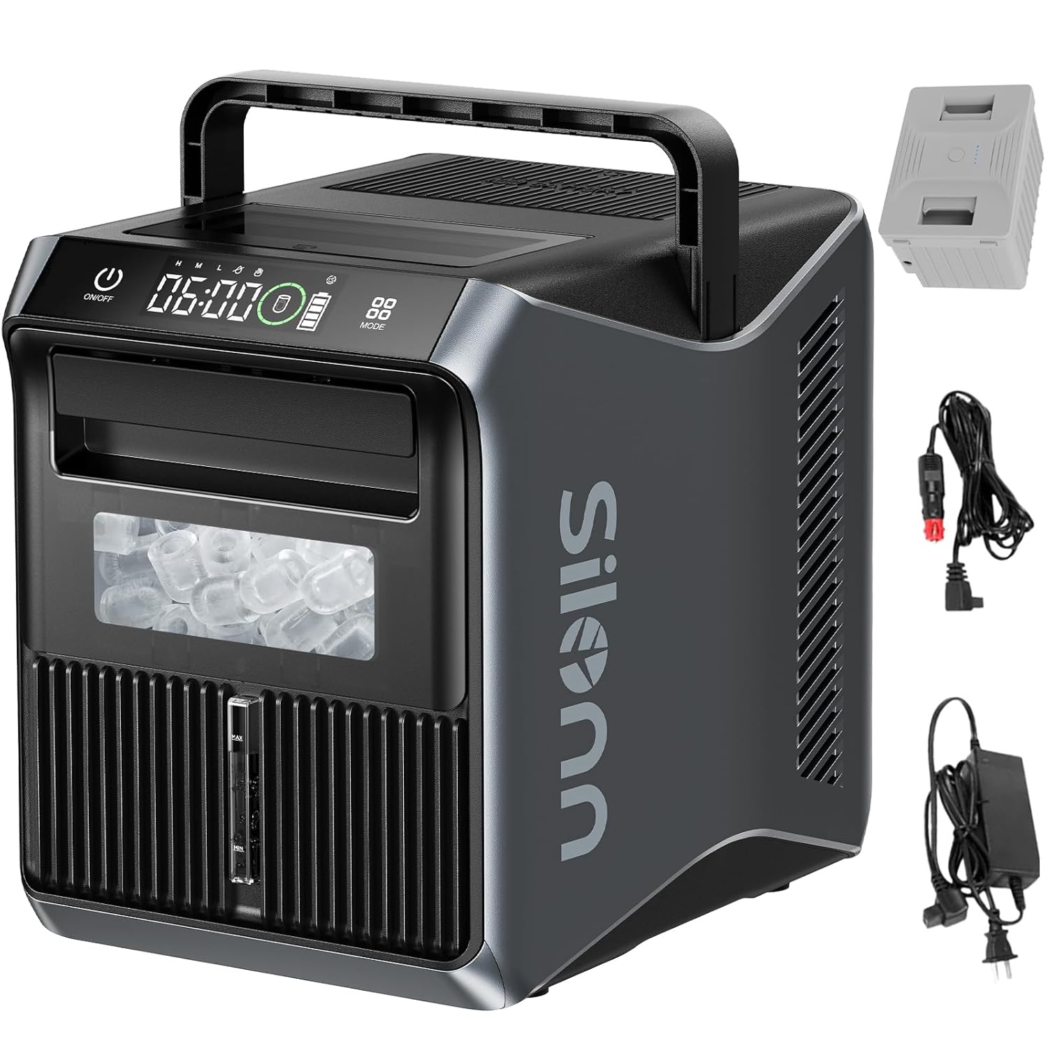 Ice Maker with Battery, RV Ice Maker Countertop 12V/24V Car Charger 100-240V AC Solar-Ready, Portable Ice Machine 9 Cubes/6 Mins 22lbs/Day Auto-Clean for Camping RV Home Outdoor