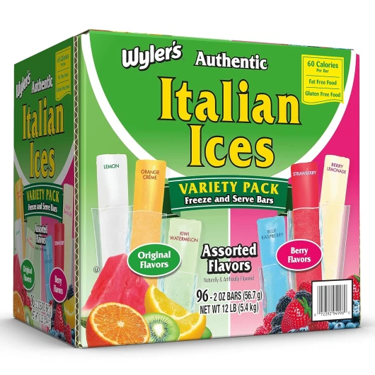 Wyler's Authentic Italian Ice, Fat Free Freezer Bars, Assorted Flavors (96ct - 2oz bars) italian ice 96 Count (Pack of 1)