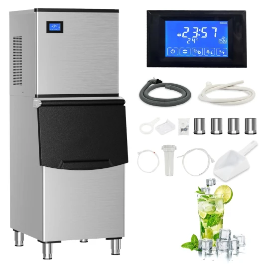 Commercial Ice Maker Machine 400LBs/Day with 220LBs Storage Bin, ETL Approval Industrial Ice Machine, Auto-Cleaning Stainless Ice Maker, Ice Ready in 8-15mins, Cafe/Bar/Business/RST.