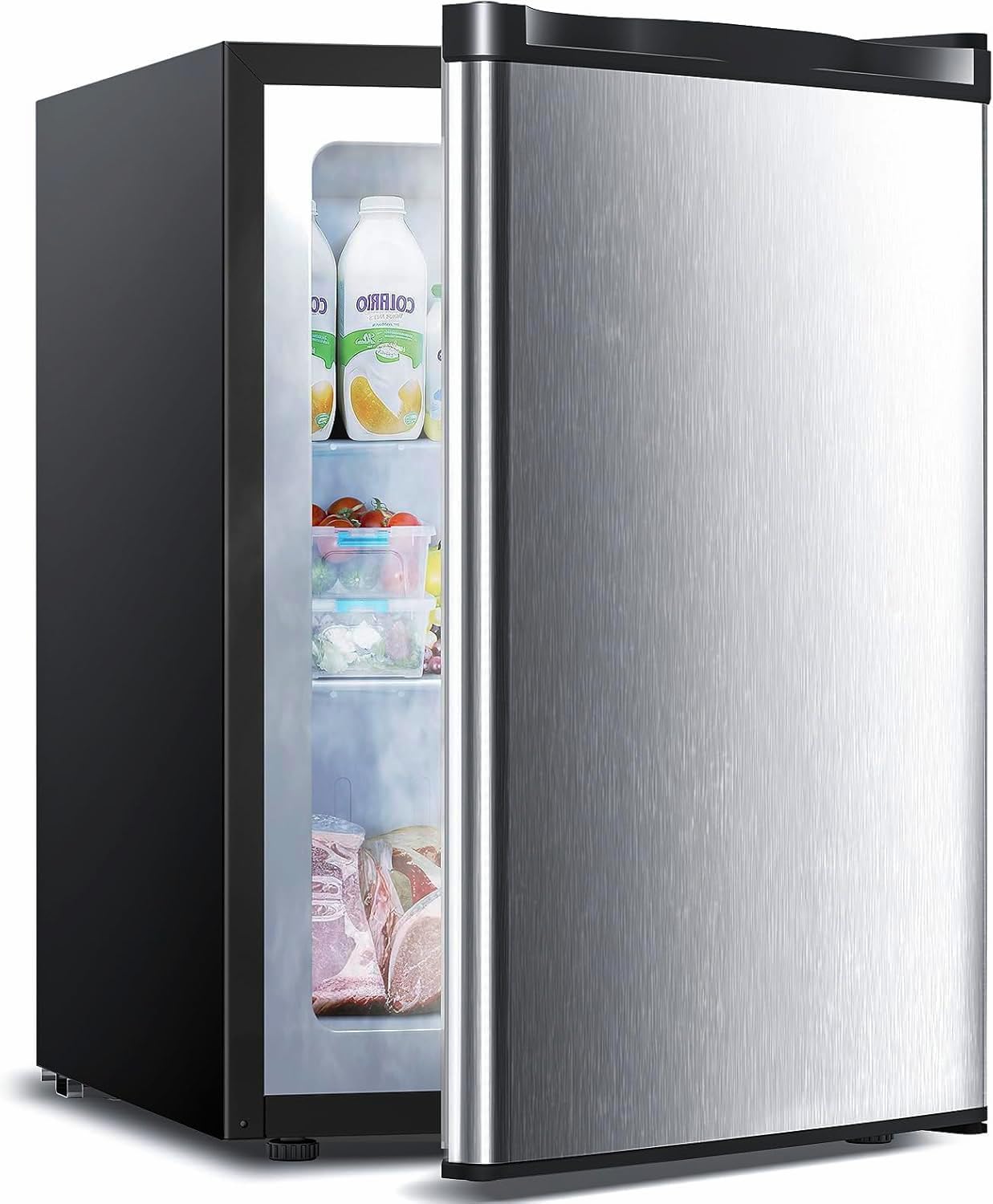 3.0 Cu.ft Upright Freezer, Small Mini Freezer with Adjustable Thermostat, Removable Shelves, Reversible Single Door, for Bedroom/Home/Dorms/Apartment, Silver Silver 3.0 Cu.ft