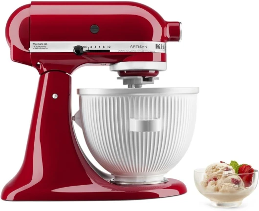 Ice Cream Maker Attachment for Stand Mixer, 2 Quart, KSMICM, White Food Mixer