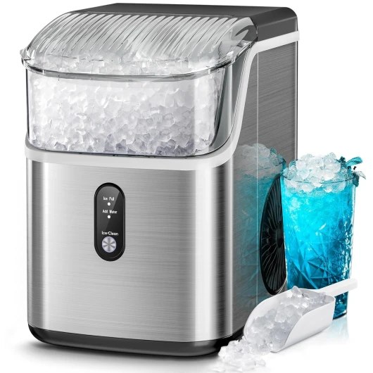 Nugget Ice Makers Countertop,Portable Ice Machine with Crushed Ice, 35lbs/Day,Self-Cleaning,One-Click Operation for Home Use(Silver) 35lbs/day Silver 1