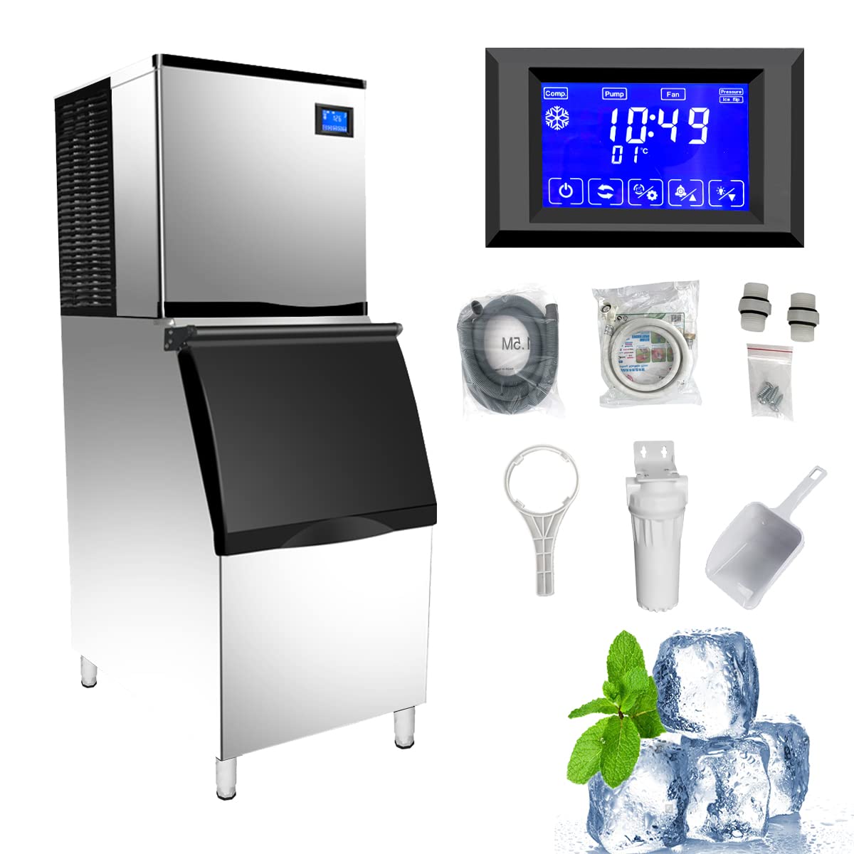 Commercial Ice Machine Maker 1000 Lbs/24H, Air Cooled Clear Cube Ready in 8-15 min, 640Lbs Large Storage Bin, Suitable for Bar/Cafe/Restaurant/Business 1000lbs/24H