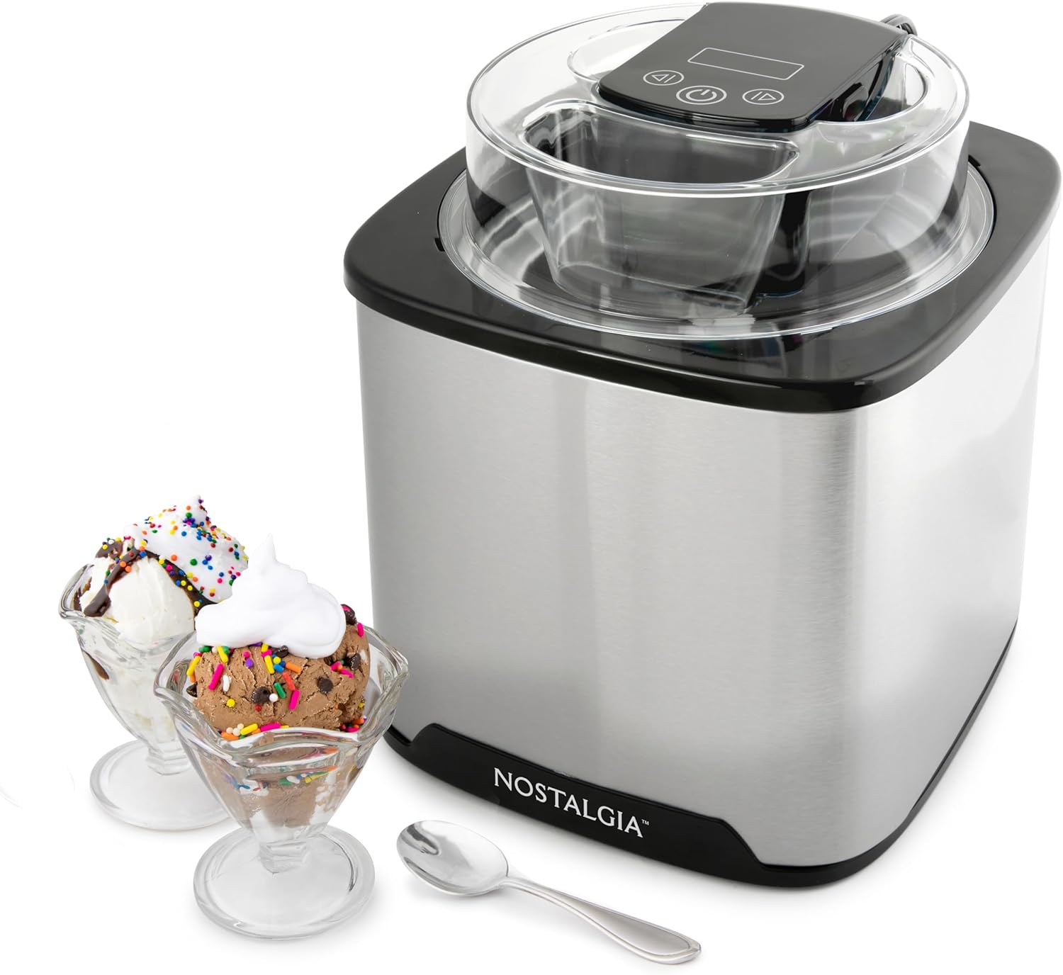 2-Quart Digital Electric Ice Cream for Homemade Ice-Cream, No Salt or Ice Required, Overnight Chill Canister, Stainless Steel 2 Quart Stainless