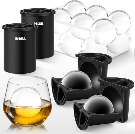 Clear Ice Cube Maker, 2.5" Stainless Steel Ice Ball Maker Mold for Whiskey & Cocktails, Non-BPA Premium Silicone Ice Cube Molds, Easy-Release Sphere Ice Maker, Bourbon Gifts for Men (2 PACK) 2 PACK Black
