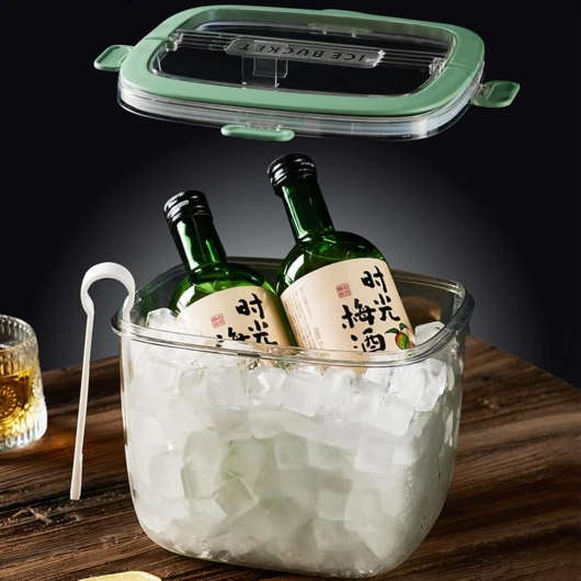 Portable Ice Bucket With Lid & Tong for Outdoor Camping, Clear Plastic Storage Bin for Freezer, Refrigerator, Whiskey, Wine, Cocktail Party, Big Cube Mold Tray for Ice Bath Small
