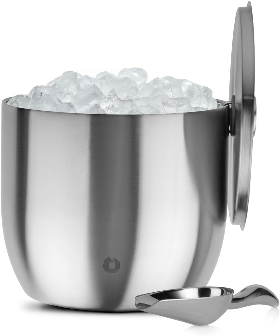 XL Premium Vacuum Insulated Double Wall Stainless Steel Ice Bucket with Lid/Scoop, Bar Accessories, Large Elegant Party Bucket, Chills Several Bottles, Beautiful Entertaining Supplies, 7 Liter Stainless Steel 7 L XL Ice Bucket