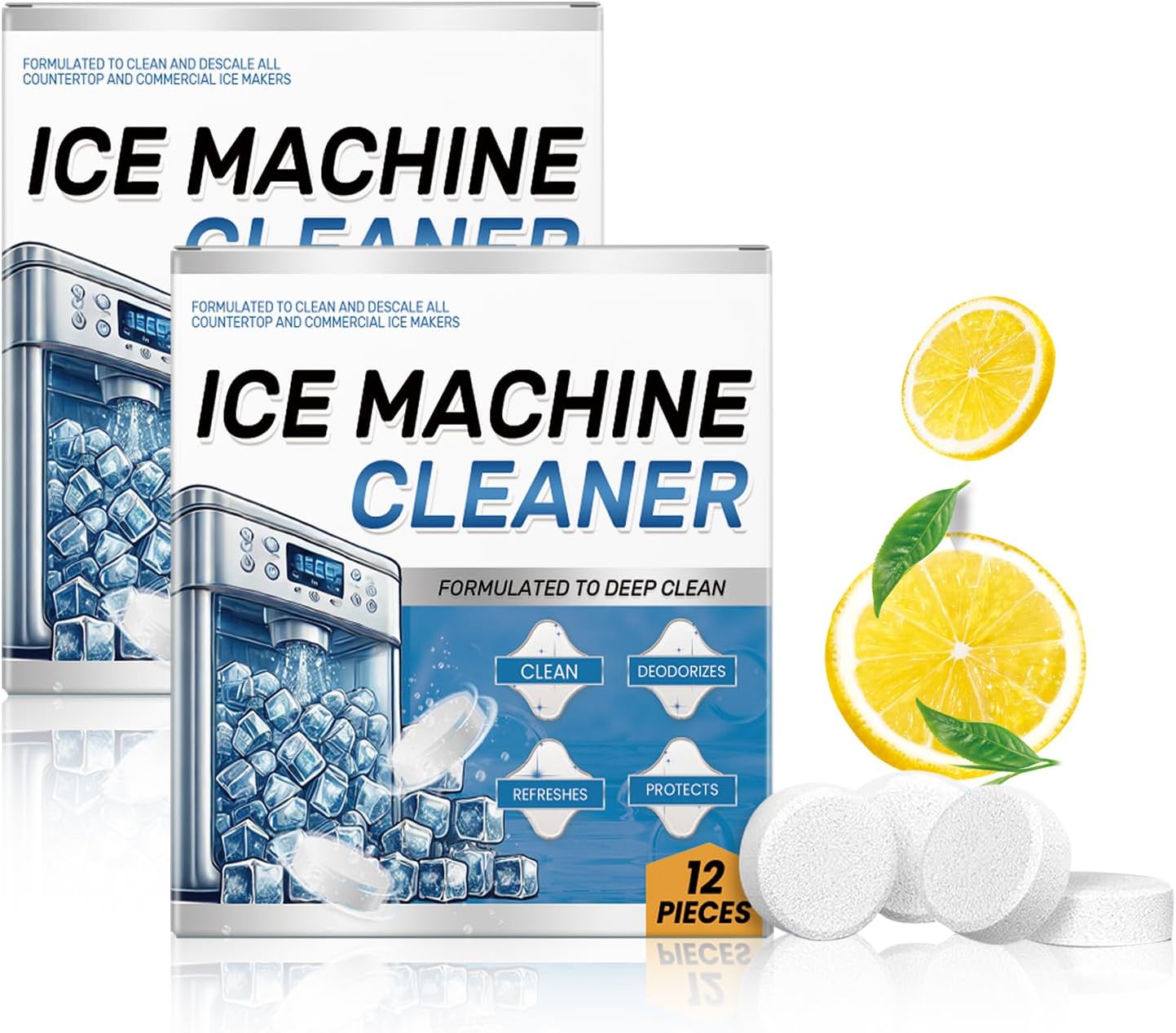 Ice Machine Cleaner Maker Descaler - 24 Clean Tablets, Compatible with Opal, Kitchenaid, Nickel Safe Scale Remover for Countertop, Deep Cleaning, Remove odor, Bulk 1 Year Supply