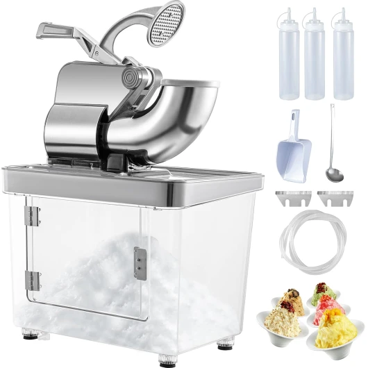 110V Commercial Ice Crusher 661LBS/H, ETL Approved 300W Electric Snow Cone Machine with Dual Blades, Stainless Steel Shaved Ice Machine with Safety On/Off Switch for Family, Restaurants, Bars Sliver