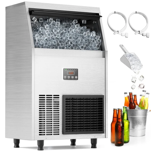 Commercial Ice Maker Machine 100lbs/24H Under Counter Ice Machine with 33lbs Ice Storage, 115V Air Cooled Stainless Steel Freestanding Ice Machine for Home Restaurant Outdoor
