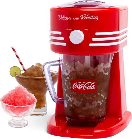Coca-Cola Frozen Drink Maker and Margarita Machine for Home - 40-Ounce Slushy Maker with Stainless Steel Flow Spout - Easy to Clean and Double Insulated - Red Coke