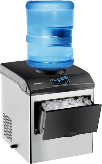 Countertop Ice Maker with Water Dispenser, 3 Sizes Bullet Shaped Ice, 48lbs/Day, Fast Ready in 6 Minutes, Ice Machine with Cold Water for Home Bar Kitchen Office