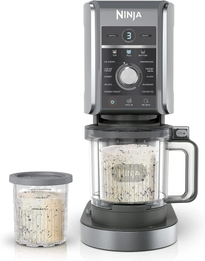 CREAMi Deluxe Ice Cream & Frozen Treat Maker for Ice Cream, Sorbet, Milkshakes, Frozen Yogurt, & More, 11-in-1, XL Capacity, Silver, Includes (2) Family-Sized 24 oz - Tubs, NC501 11 One-Touch Programs + 2 Pints