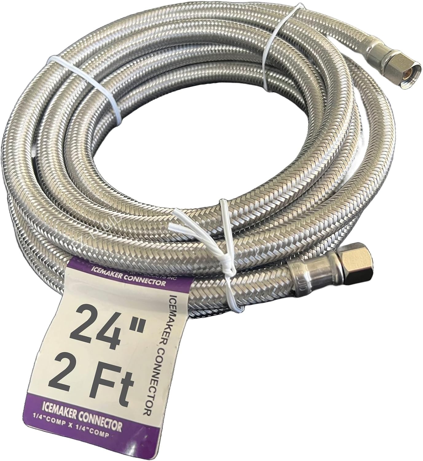 EZ-FLUID 24" Refrigerator Ice Maker Water Line 2 Ft x 1/4" Female Comp - Connection,Premium Stainless Steel Braided Ice Maker Water Hose, PVC Inner Tube Fridge Water Line for Refrigerator 1 24" (2 FT)