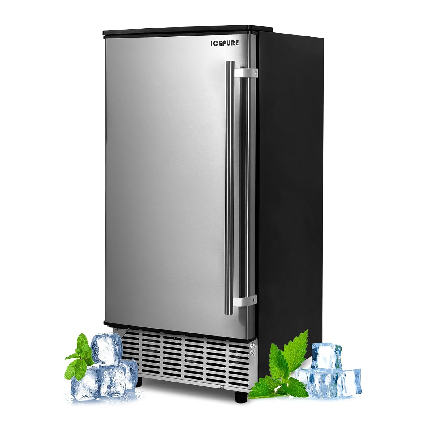 Under Counter Ice Maker with Drain Pump, Built-in 15 inch Wide, 85 lbs/24H Freestanding Commercial Ice Machine, Auto-Cleaning, 24H Timer 26 lbs Storage Stainless Steel, Silver Gray