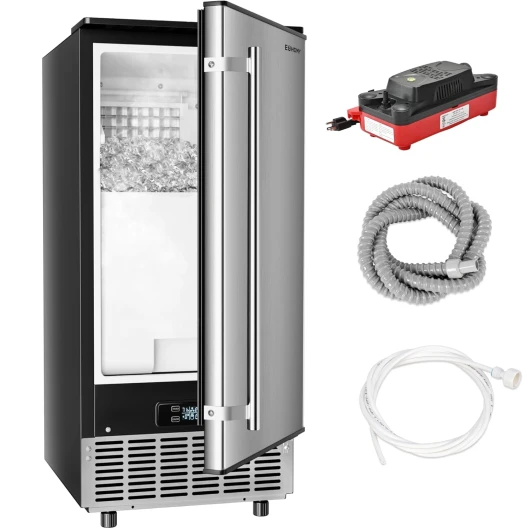 Commercial Under Counter Ice Maker Machine, 85 Lb/Day Auto-Cleaning & 24H Timer,Drain Pump, Stainless Steel Built-in Freestanding Ice Maker, 24 Lb Storage, Perfect for Commercial & Home Use Silver 85lbs/day Under counter with Pump