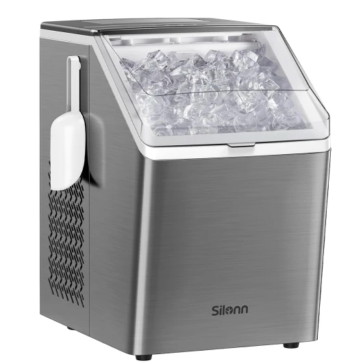 Ice Makers Countertop, 44lbs Per Day, 2 Ways to Add Water, Auto Self-Cleaning, Stainless Steel Ice Machine for Home Office Bar Party