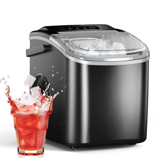 Ice Maker Countertop, Efficient Easy Carry Ice Machine, Self-Cleaning Ice Maker with Ice Scoop & Basket, 9pcs/ 8mins 26.6Lbs Per Day for Home/Office/Kitchen,Black BLACK 26LBS/DAY Countertop Ice Maker