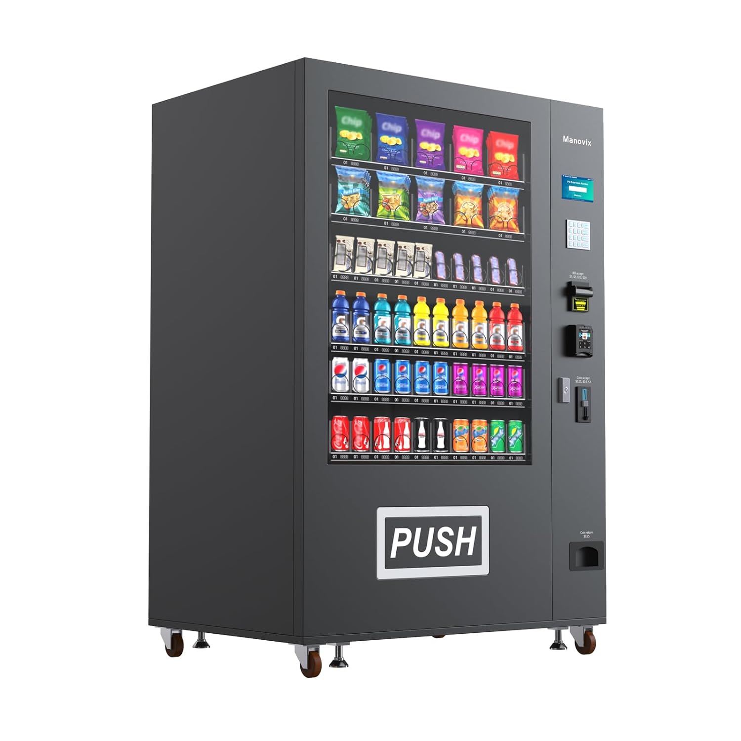 Refrigerated Beverage Vending Machine for Business, Large 60 Slots Snack Drink Combo Commercial Vending Machine Durable Cashless Vending Machine with Card Reader and Bill Coin Acceptor CC Reader and Bill & Coin Acceptor